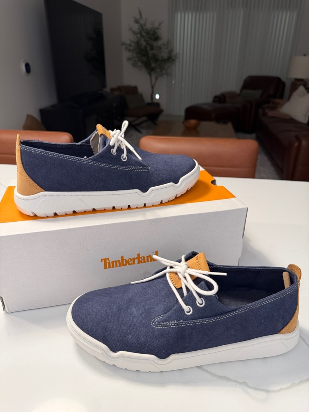 Timberland Navy Canvas Sneakers with Tan Accents